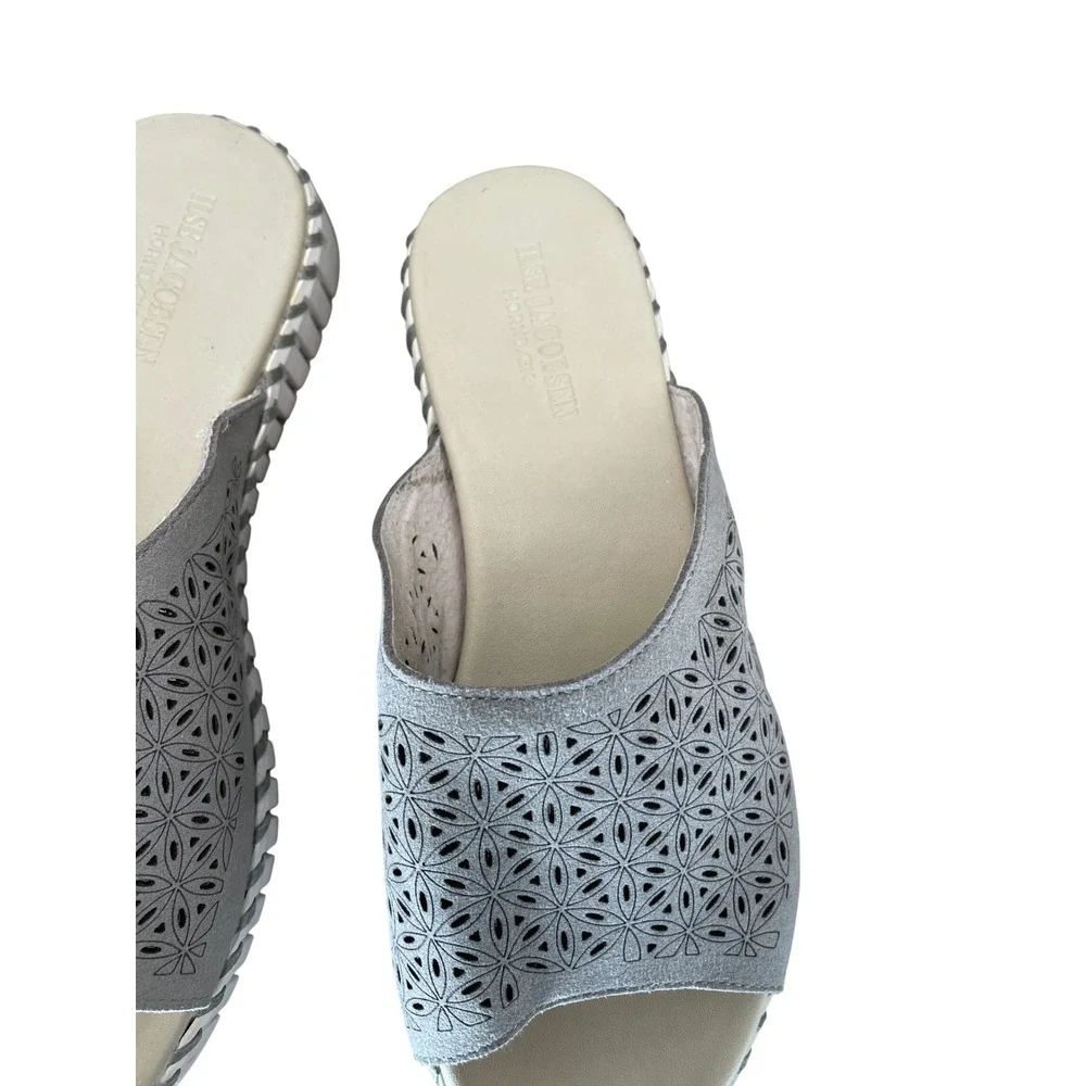 Ilse Jacobsen Tulip 3374 Grey Laser Cut Platform Slide Sandals Womens 37